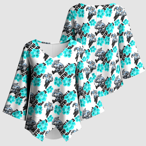 Cronulla-Sutherland Sharks Kimono Sleeve Blouse Tropical Hibiscus Floral Seamless Rugby Mascot