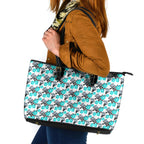 Cronulla-Sutherland Sharks Leather Tote Bag Tropical Hibiscus Floral Seamless Rugby Mascot