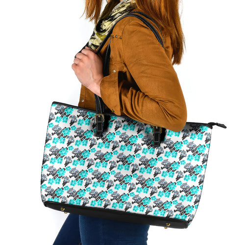Cronulla-Sutherland Sharks Leather Tote Bag Tropical Hibiscus Floral Seamless Rugby Mascot
