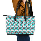 Cronulla-Sutherland Sharks Leather Tote Bag Tropical Hibiscus Floral Seamless Rugby Mascot