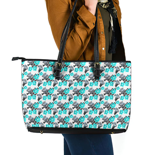 Cronulla-Sutherland Sharks Leather Tote Bag Tropical Hibiscus Floral Seamless Rugby Mascot