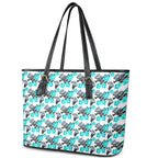 Cronulla-Sutherland Sharks Leather Tote Bag Tropical Hibiscus Floral Seamless Rugby Mascot