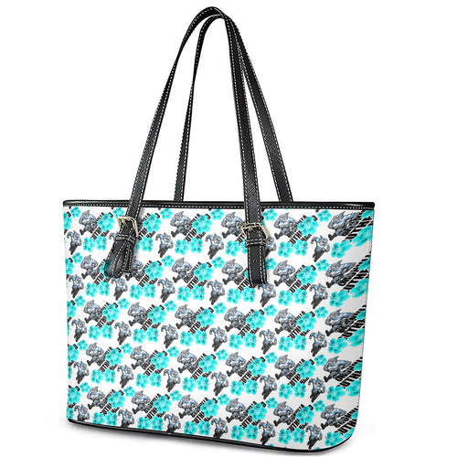 Cronulla-Sutherland Sharks Leather Tote Bag Tropical Hibiscus Floral Seamless Rugby Mascot