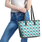 Cronulla-Sutherland Sharks Leather Tote Bag Tropical Hibiscus Floral Seamless Rugby Mascot