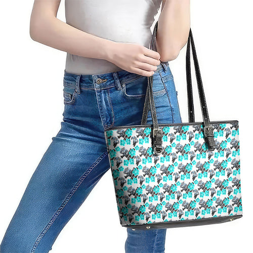 Cronulla-Sutherland Sharks Leather Tote Bag Tropical Hibiscus Floral Seamless Rugby Mascot