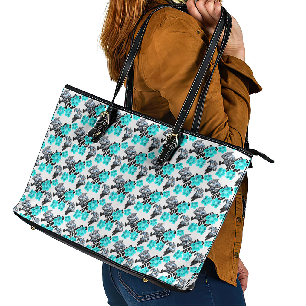 Cronulla-Sutherland Sharks Leather Tote Bag Tropical Hibiscus Floral Seamless Rugby Mascot