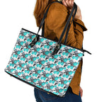 Cronulla-Sutherland Sharks Leather Tote Bag Tropical Hibiscus Floral Seamless Rugby Mascot