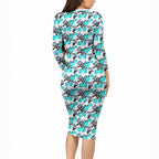 Cronulla-Sutherland Sharks Long Sleeve Bodycon Dress Tropical Hibiscus Floral Seamless Rugby Mascot