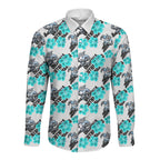Cronulla-Sutherland Sharks Long Sleeve Button Shirt Tropical Hibiscus Floral Seamless Rugby Mascot