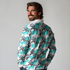 Cronulla-Sutherland Sharks Long Sleeve Polo Shirt Tropical Hibiscus Floral Seamless Rugby Mascot