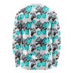 Cronulla-Sutherland Sharks Long Sleeve Shirt Tropical Hibiscus Floral Seamless Rugby Mascot