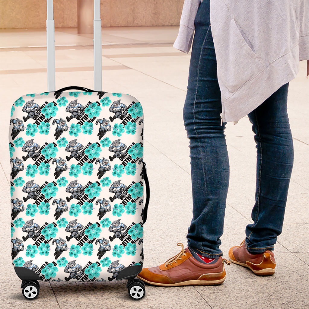 Cronulla-Sutherland Sharks Luggage Cover Tropical Hibiscus Floral Seamless Rugby Mascot