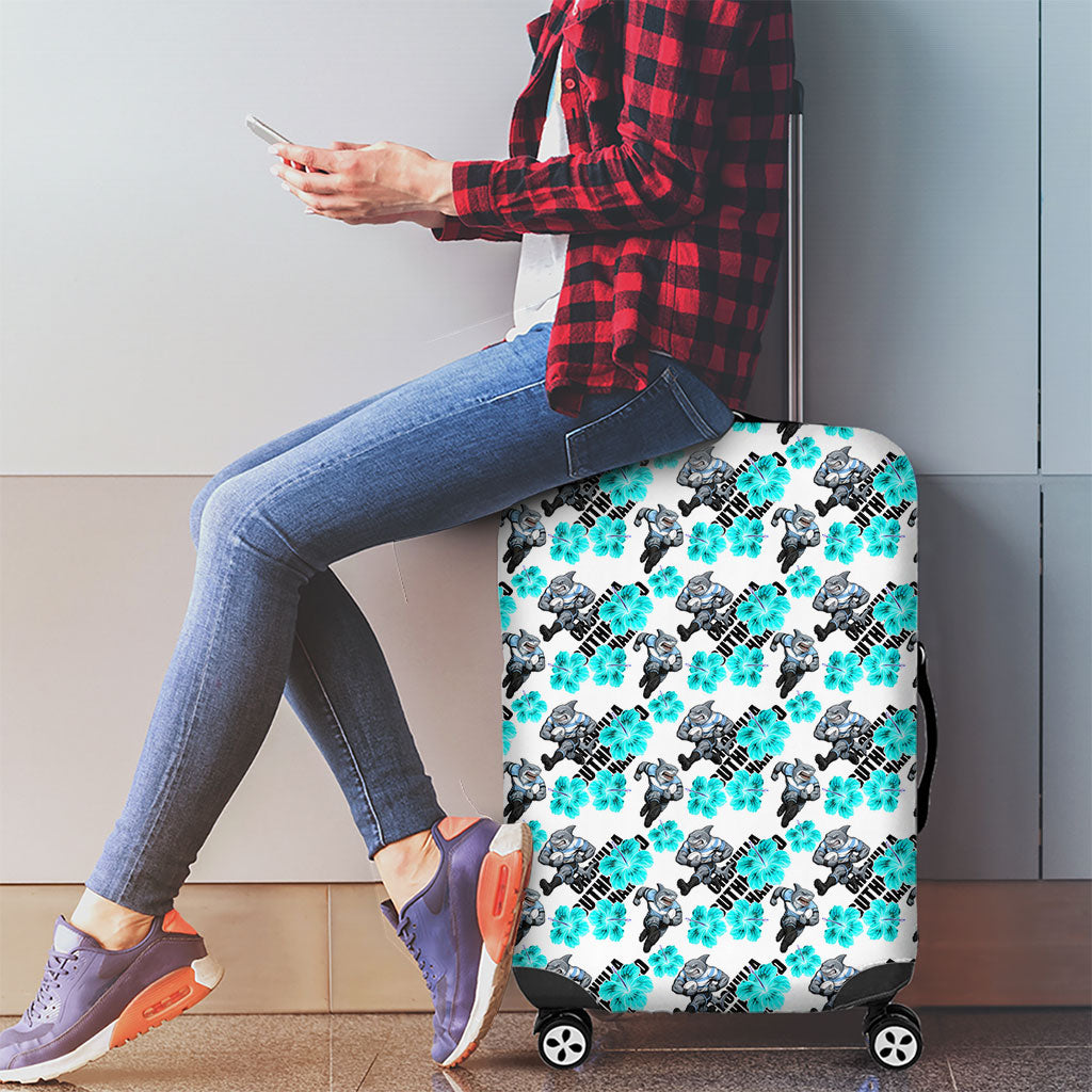 Cronulla-Sutherland Sharks Luggage Cover Tropical Hibiscus Floral Seamless Rugby Mascot
