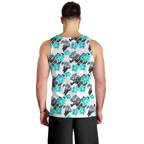 Cronulla-Sutherland Sharks Men Tank Top Tropical Hibiscus Floral Seamless Rugby Mascot
