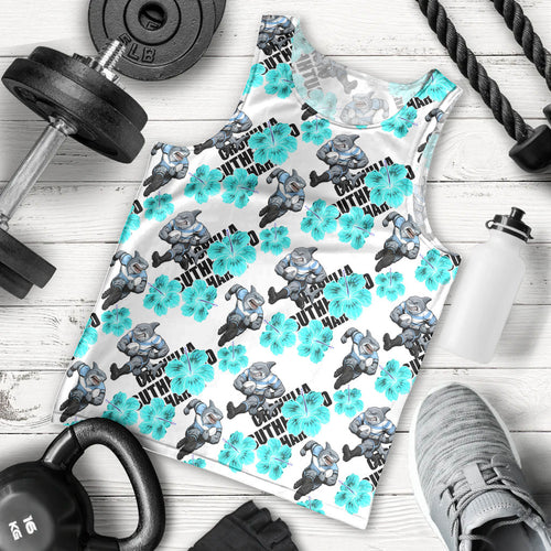 Cronulla-Sutherland Sharks Men Tank Top Tropical Hibiscus Floral Seamless Rugby Mascot