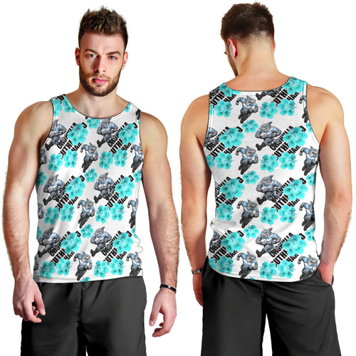 Cronulla-Sutherland Sharks Men Tank Top Tropical Hibiscus Floral Seamless Rugby Mascot
