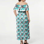 Cronulla-Sutherland Sharks Off Shoulder Maxi Dress Tropical Hibiscus Floral Seamless Rugby Mascot