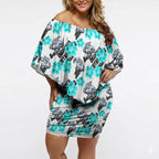 Cronulla-Sutherland Sharks Off Shoulder Short Dress Tropical Hibiscus Floral Seamless Rugby Mascot