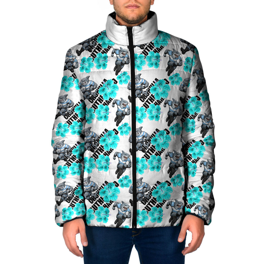 Cronulla-Sutherland Sharks Padded Jacket Tropical Hibiscus Floral Seamless Rugby Mascot