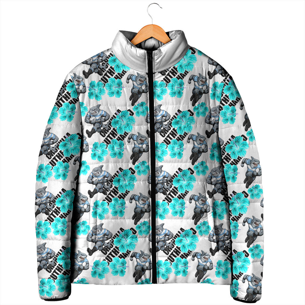 Cronulla-Sutherland Sharks Padded Jacket Tropical Hibiscus Floral Seamless Rugby Mascot