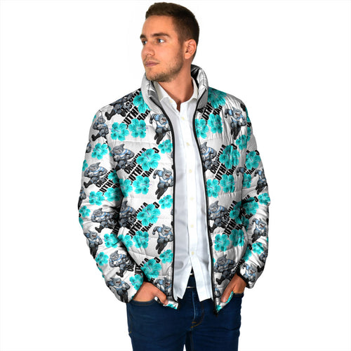 Cronulla-Sutherland Sharks Padded Jacket Tropical Hibiscus Floral Seamless Rugby Mascot