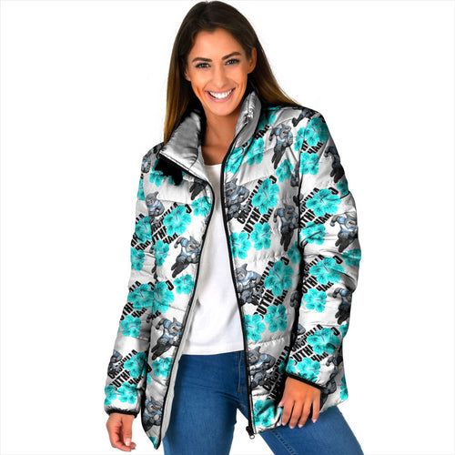 Cronulla-Sutherland Sharks Padded Jacket Tropical Hibiscus Floral Seamless Rugby Mascot