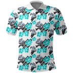 Cronulla-Sutherland Sharks Polo Shirt Tropical Hibiscus Floral Seamless Rugby Mascot