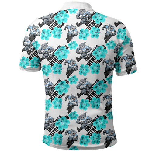 Cronulla-Sutherland Sharks Polo Shirt Tropical Hibiscus Floral Seamless Rugby Mascot