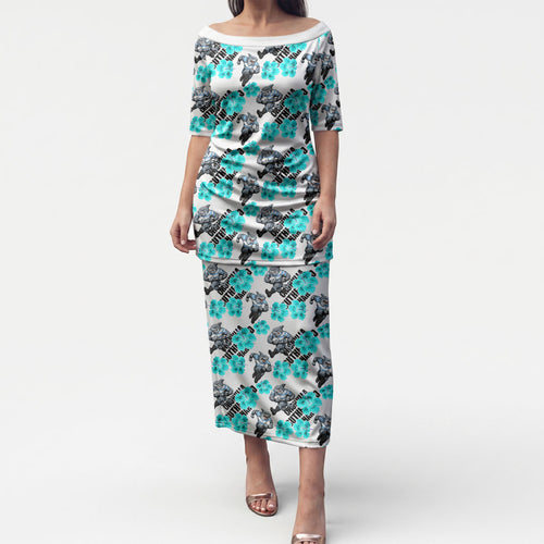 Cronulla-Sutherland Sharks Puletasi Tropical Hibiscus Floral Seamless Rugby Mascot