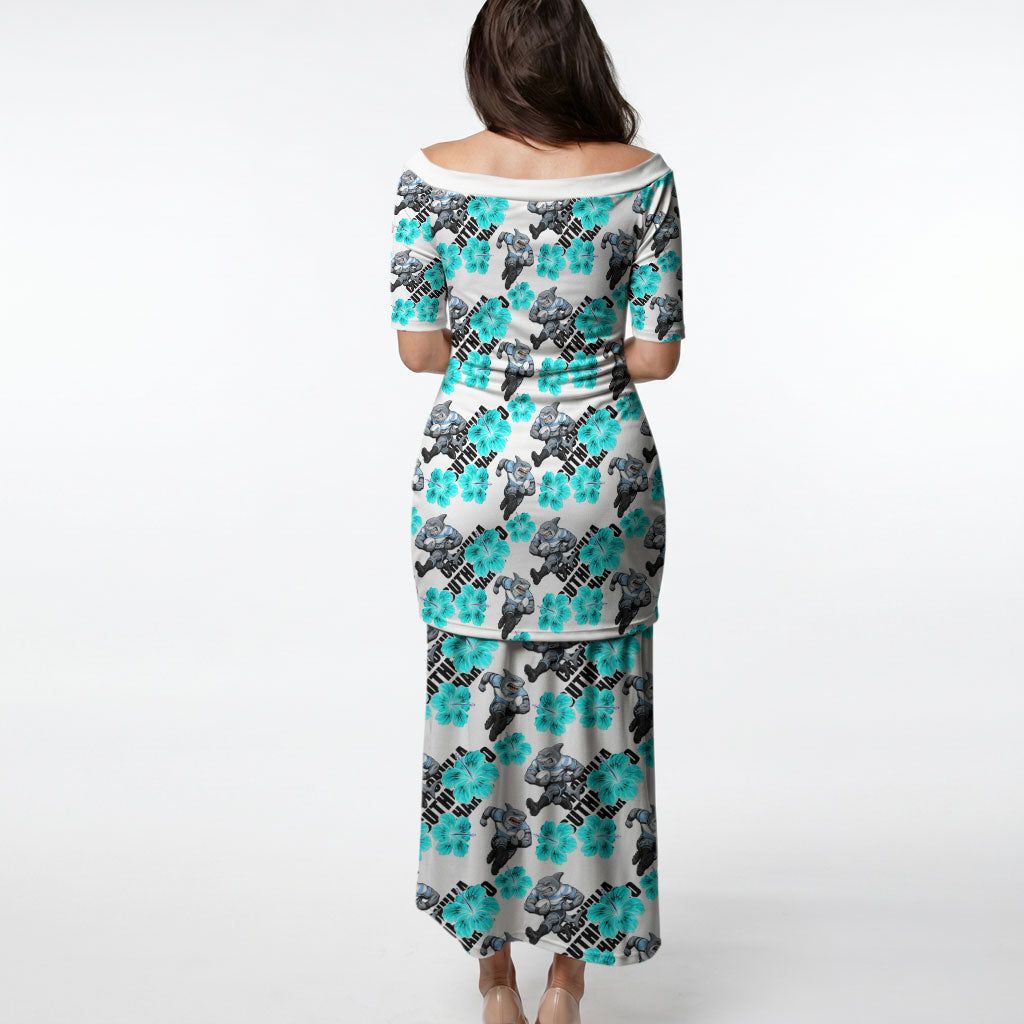 Cronulla-Sutherland Sharks Puletasi Tropical Hibiscus Floral Seamless Rugby Mascot