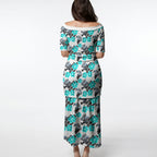 Cronulla-Sutherland Sharks Puletasi Tropical Hibiscus Floral Seamless Rugby Mascot