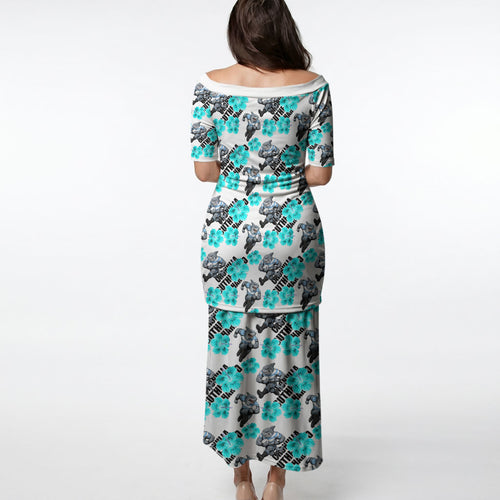 Cronulla-Sutherland Sharks Puletasi Tropical Hibiscus Floral Seamless Rugby Mascot