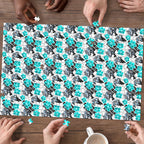 Cronulla-Sutherland Sharks Puzzle Tropical Hibiscus Floral Seamless Rugby Mascot