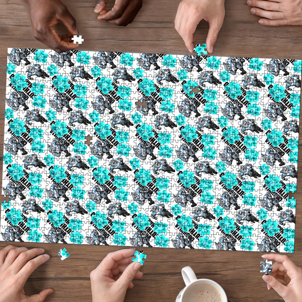 Cronulla-Sutherland Sharks Puzzle Tropical Hibiscus Floral Seamless Rugby Mascot