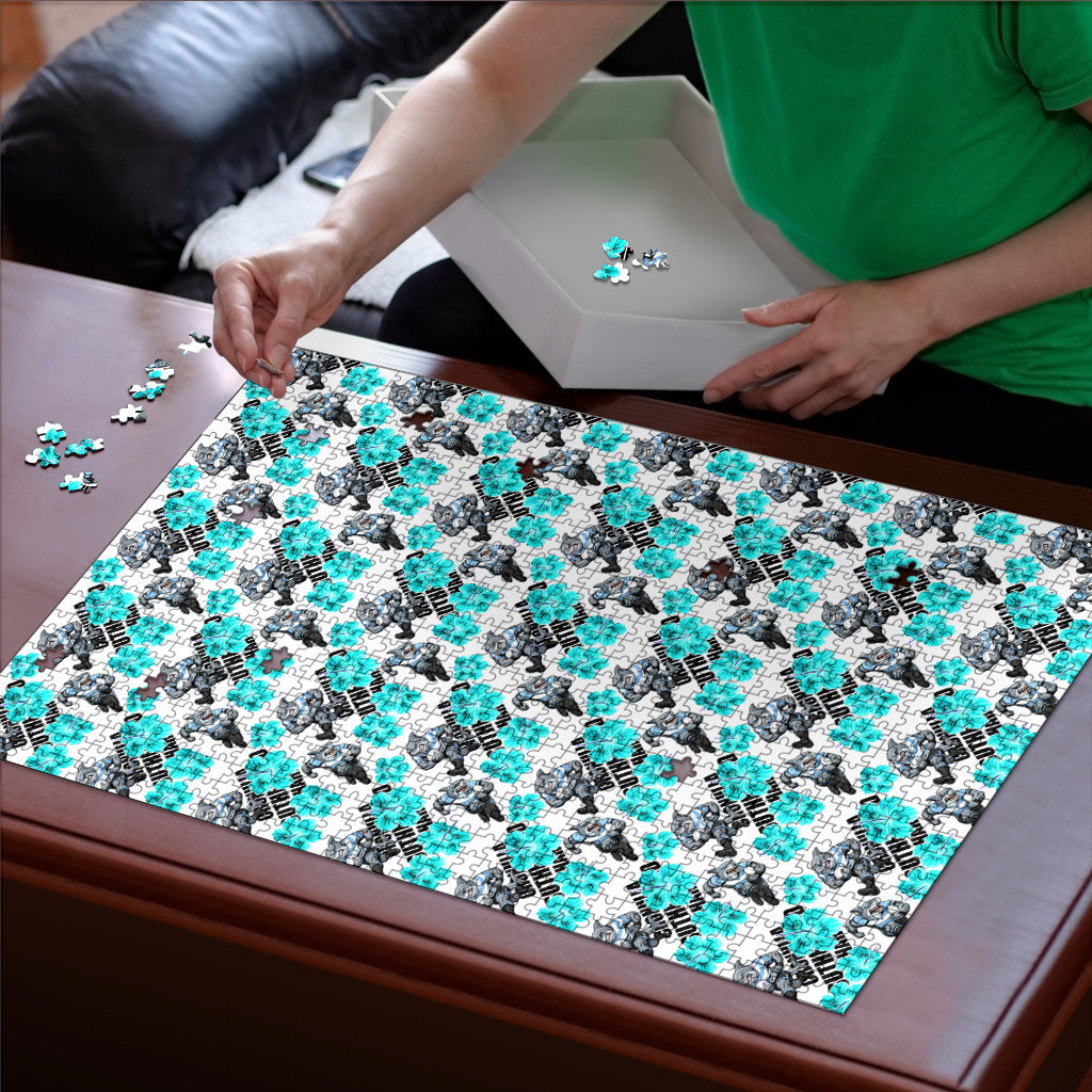 Cronulla-Sutherland Sharks Puzzle Tropical Hibiscus Floral Seamless Rugby Mascot
