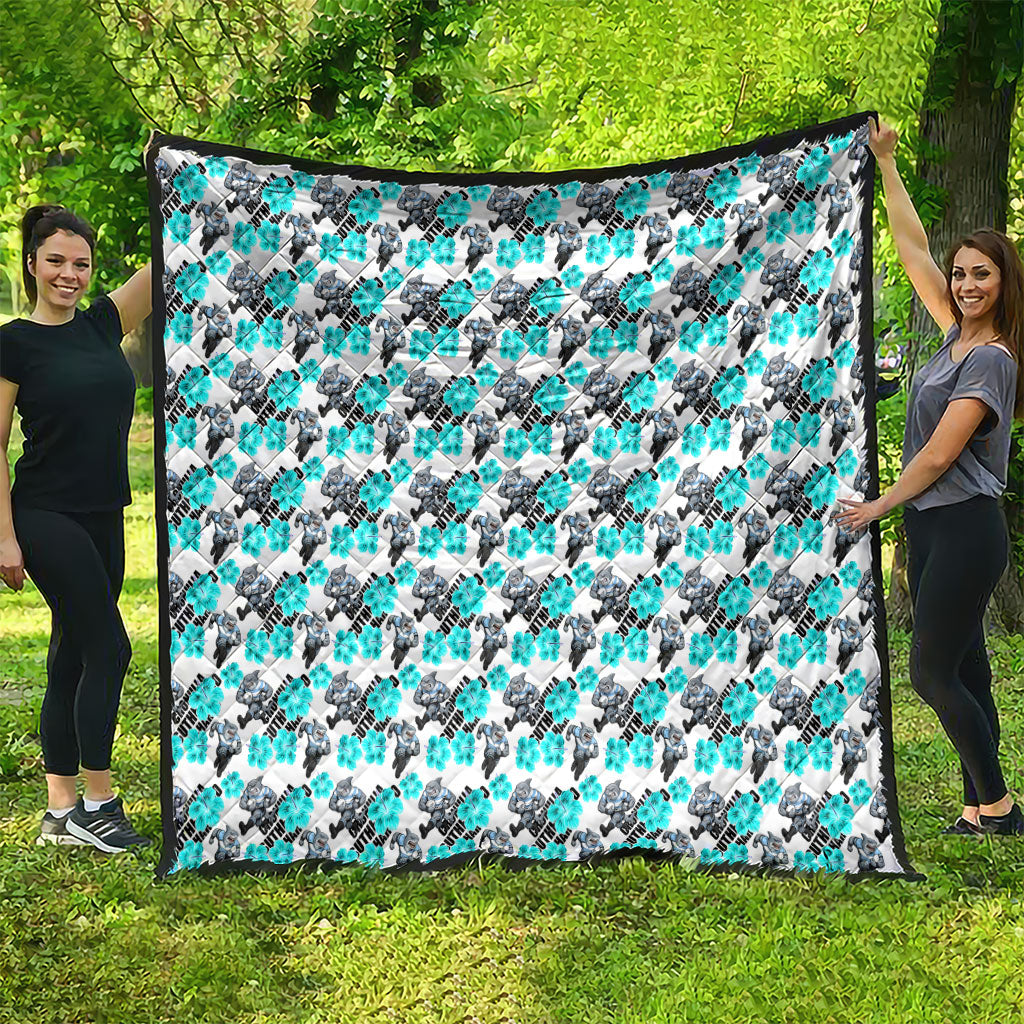 Cronulla-Sutherland Sharks Quilt Tropical Hibiscus Floral Seamless Rugby Mascot