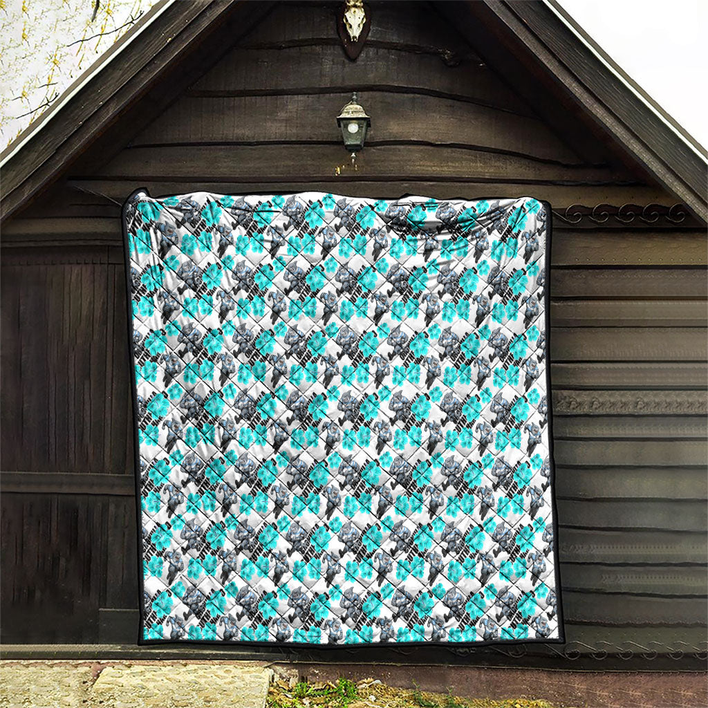 Cronulla-Sutherland Sharks Quilt Tropical Hibiscus Floral Seamless Rugby Mascot