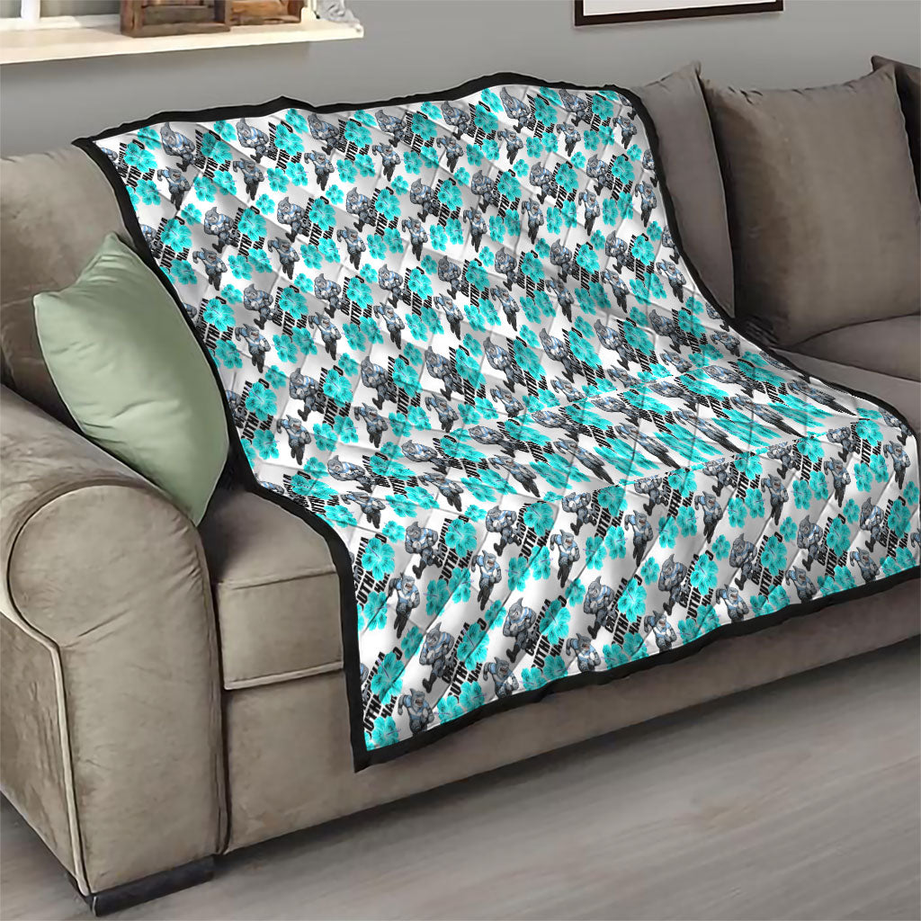 Cronulla-Sutherland Sharks Quilt Tropical Hibiscus Floral Seamless Rugby Mascot