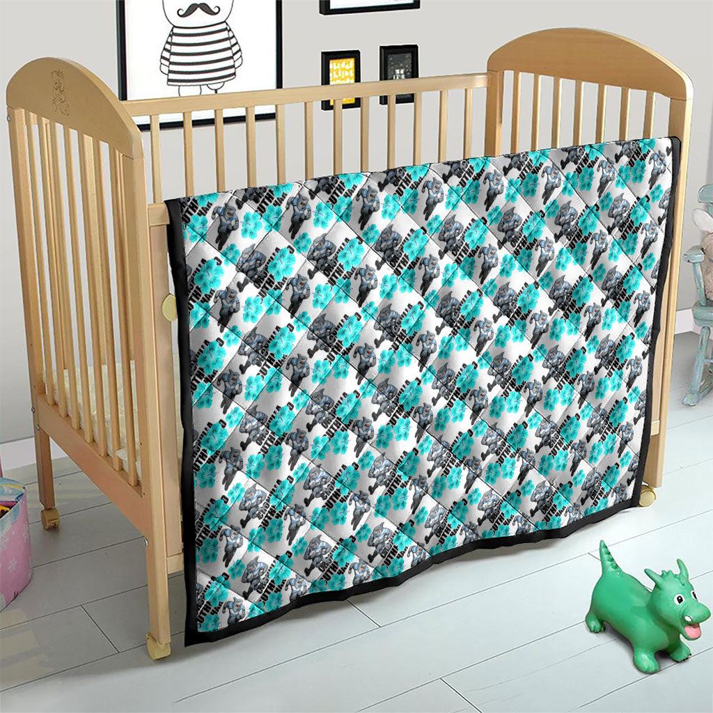 Cronulla-Sutherland Sharks Quilt Tropical Hibiscus Floral Seamless Rugby Mascot