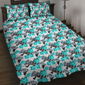 Cronulla-Sutherland Sharks Quilt Bed Set Tropical Hibiscus Floral Seamless Rugby Mascot