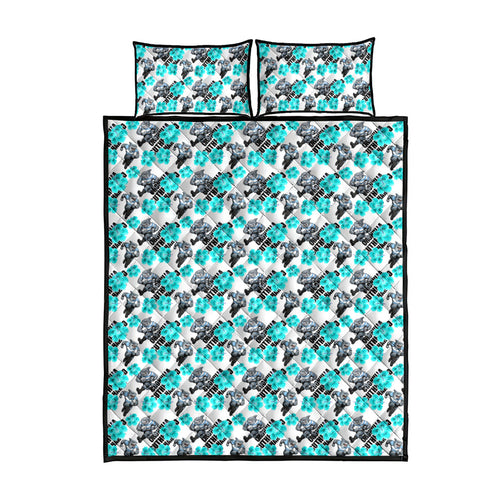 Cronulla-Sutherland Sharks Quilt Bed Set Tropical Hibiscus Floral Seamless Rugby Mascot