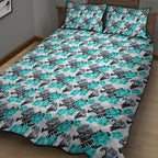 Cronulla-Sutherland Sharks Quilt Bed Set Tropical Hibiscus Floral Seamless Rugby Mascot