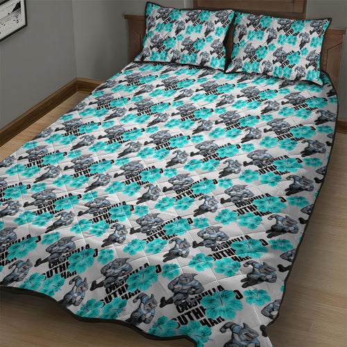 Cronulla-Sutherland Sharks Quilt Bed Set Tropical Hibiscus Floral Seamless Rugby Mascot
