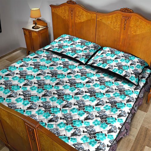 Cronulla-Sutherland Sharks Quilt Bed Set Tropical Hibiscus Floral Seamless Rugby Mascot