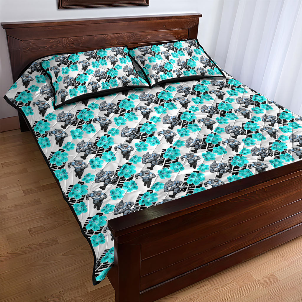 Cronulla-Sutherland Sharks Quilt Bed Set Tropical Hibiscus Floral Seamless Rugby Mascot