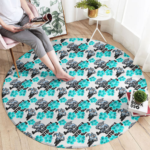Cronulla-Sutherland Sharks Round Carpet Tropical Hibiscus Floral Seamless Rugby Mascot