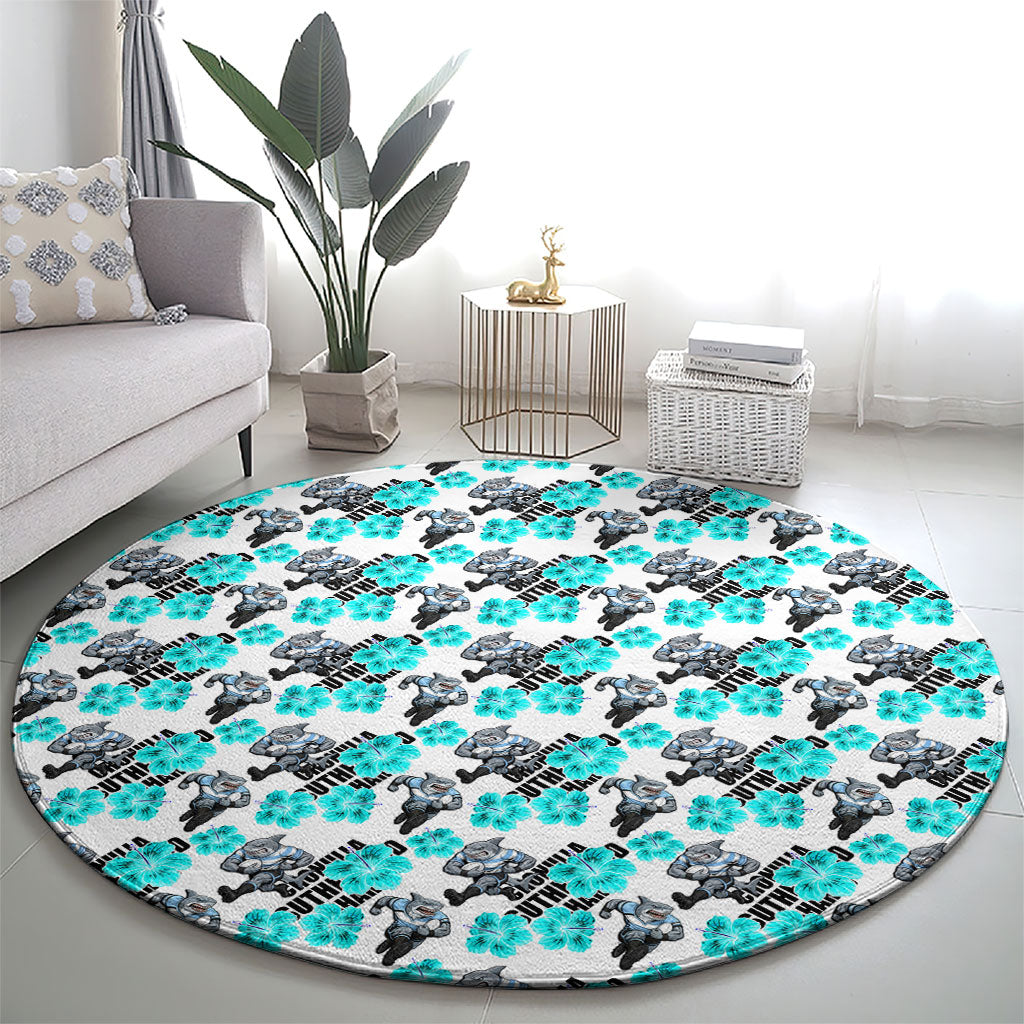 Cronulla-Sutherland Sharks Round Carpet Tropical Hibiscus Floral Seamless Rugby Mascot