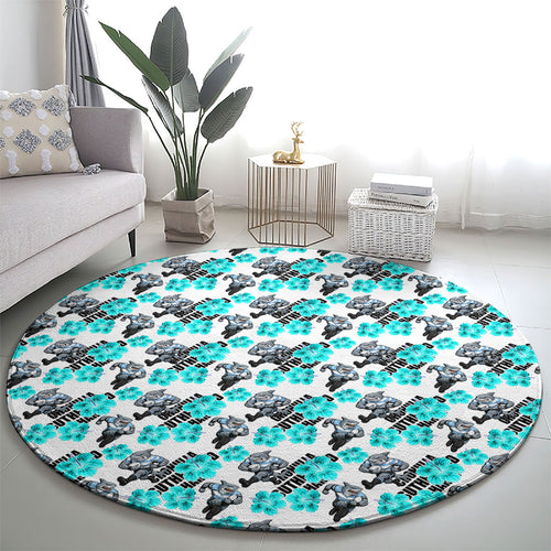 Cronulla-Sutherland Sharks Round Carpet Tropical Hibiscus Floral Seamless Rugby Mascot
