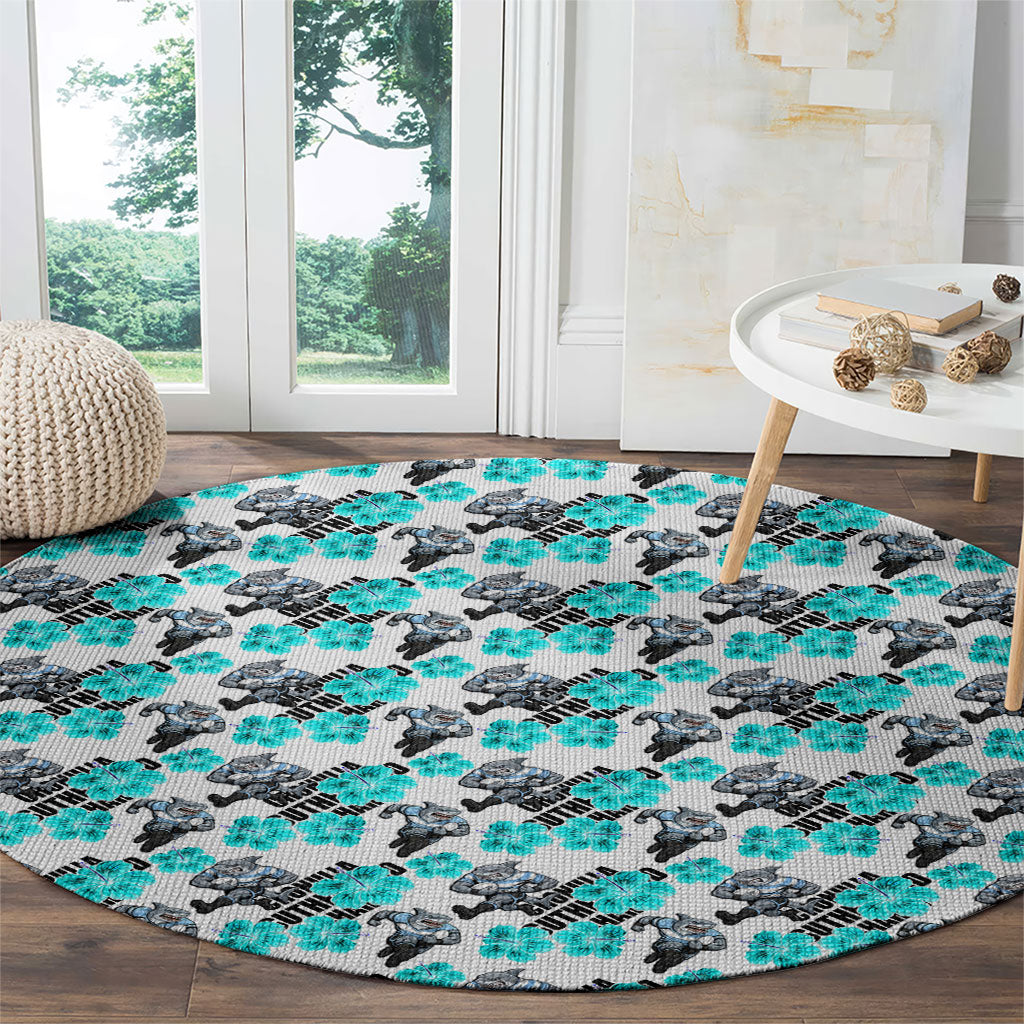 Cronulla-Sutherland Sharks Round Carpet Tropical Hibiscus Floral Seamless Rugby Mascot