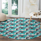 Cronulla-Sutherland Sharks Round Carpet Tropical Hibiscus Floral Seamless Rugby Mascot
